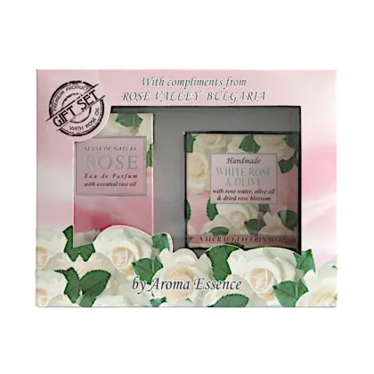 Darčekový set Biela ruža a oliva v krabičke – parfumová voda a mydlo, DiaRosa kozmetika