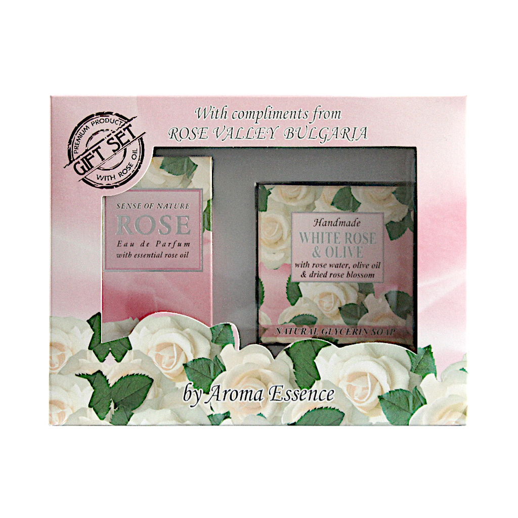 Darčekový set Biela ruža a oliva v krabičke – parfumová voda a mydlo, DiaRosa kozmetika